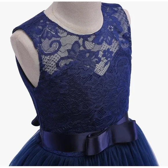 NEW Girls Navy Lace Dress A-Line Long Ball Gown Formal Party Size 8 - Picture 3 of 8